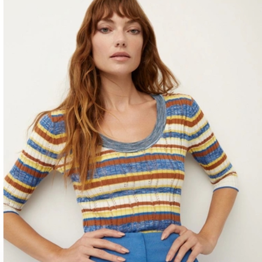 Veronica Beard Chantal Knit Stripe Scoopneck Sweater Top Size Small